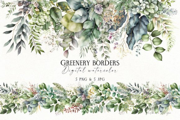 Download Watercolor Greenery Borders - Green Collection