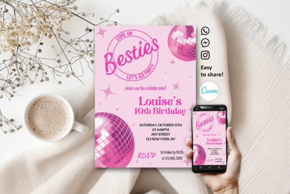 Download Groovy Retro Pink Party Invitation - Ink Collection
