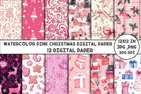 Download Watercolor Pink Christmas Digital Paper - Ink Collection