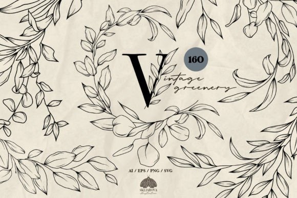 Download Vintage Greenery Line Art Collection SVG - Green Collection