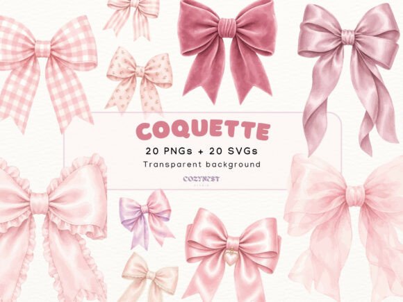 Download Coquette Bow Watercolor Cliparts, Pink - Ink Collection