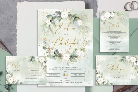 Download Boho Watercolor Greenery Wedding Invite - Green Collection