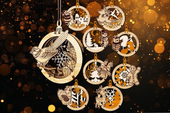 Download Set of 9 3D Christmas Ornaments - Ornaments Collection
